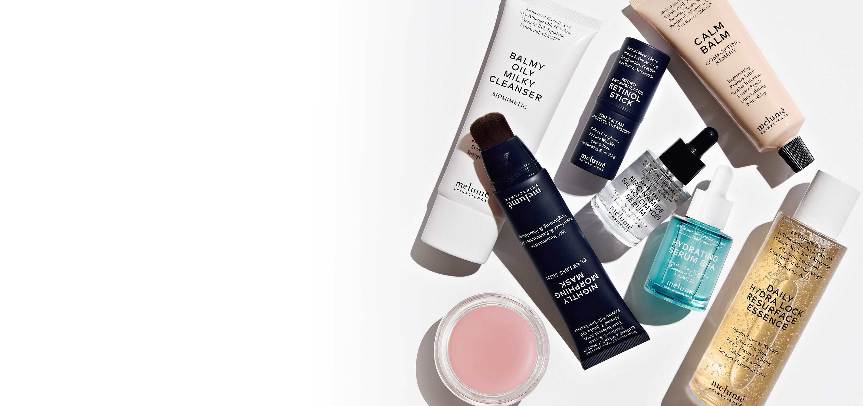 desktop different melume skinscience products placed randomly