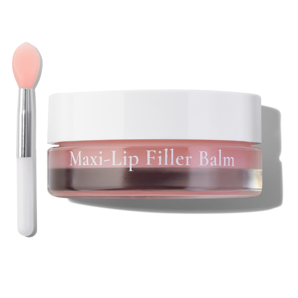 Packshot of Melumé Skinscience Maxi-Lip Filler Balm with applicator – plumping lip balm to boost lip volume, smooth fine lines, enhance contour, and deeply nourish dry lips.