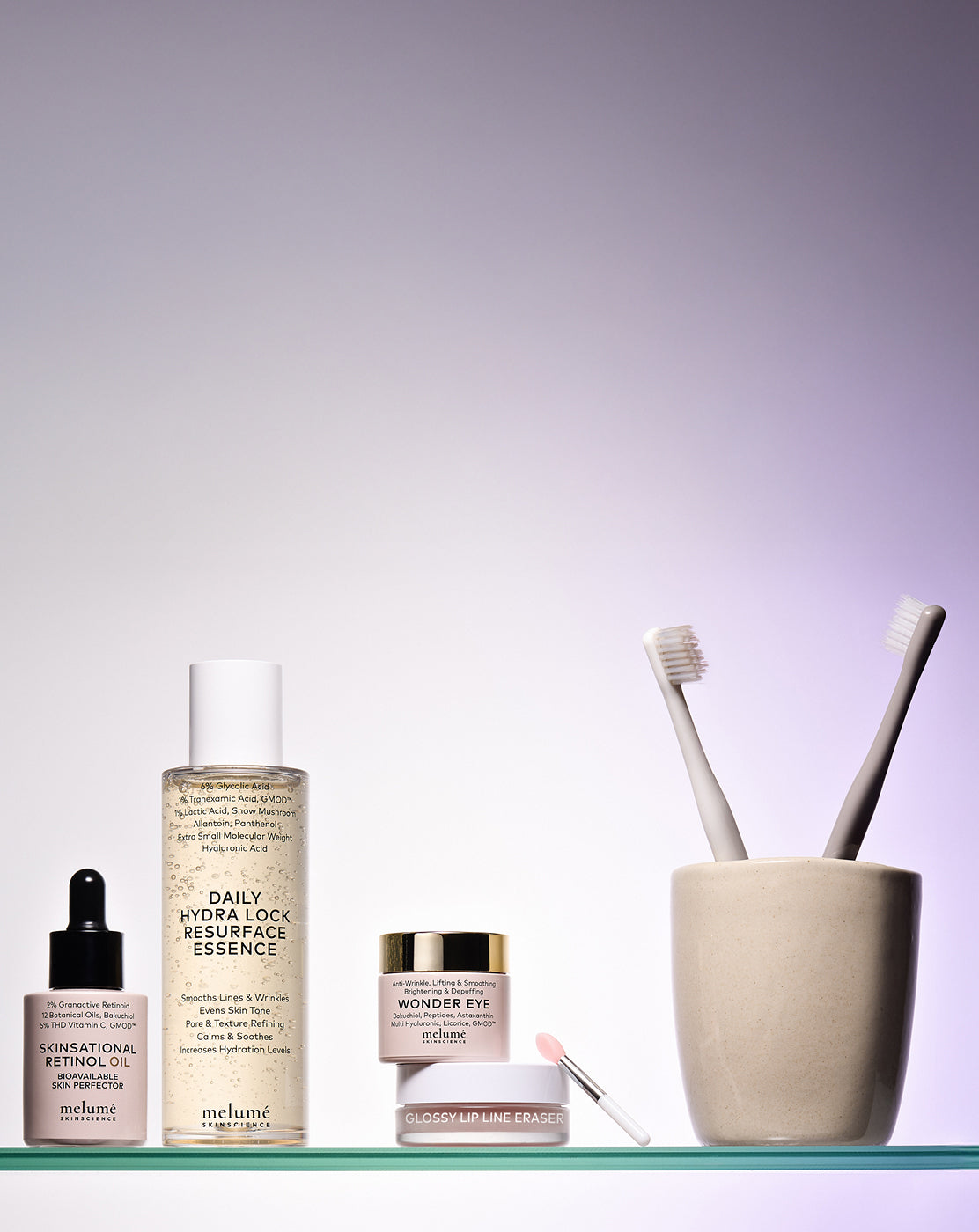 skincare products behind purple background mobile banner